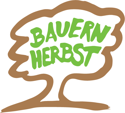 Logo mit braunem Baumumriss, darin grün der Schriftzug "Bauernherbst".