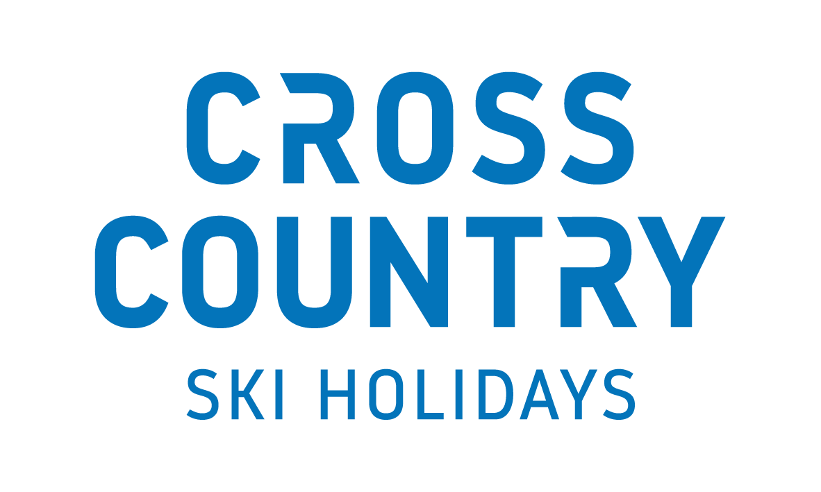 Textlogo in Blau: "CROSS COUNTRY SKI HOLIDAYS".